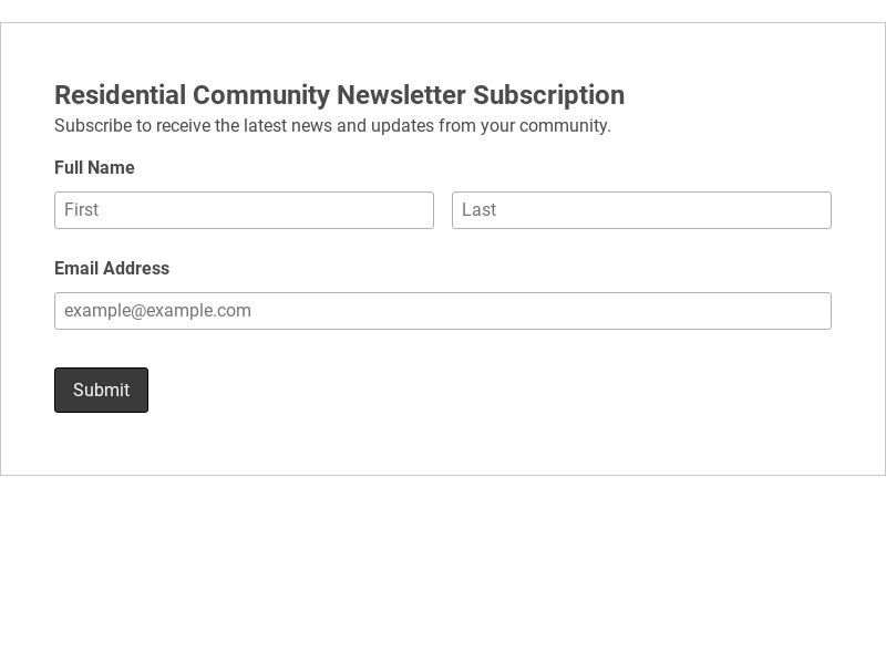 Residential Community Newsletter Subscription Template form template