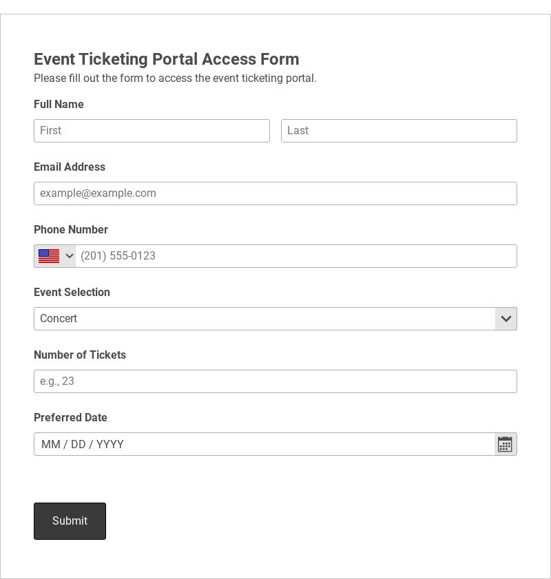 Event Ticketing Portal Access Form Template form template