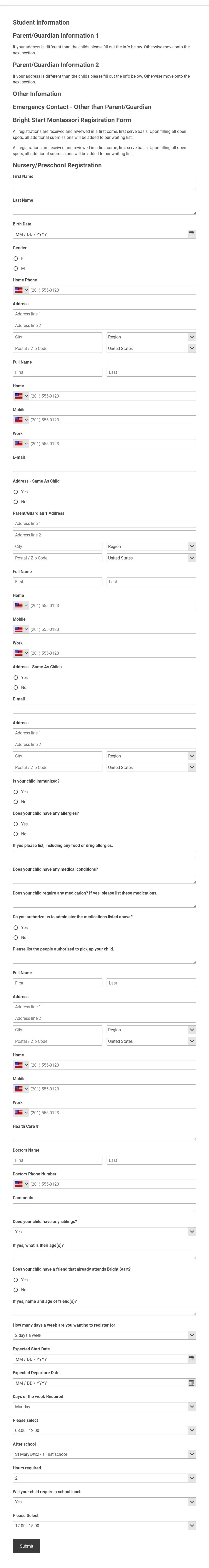Preschool Registration Template