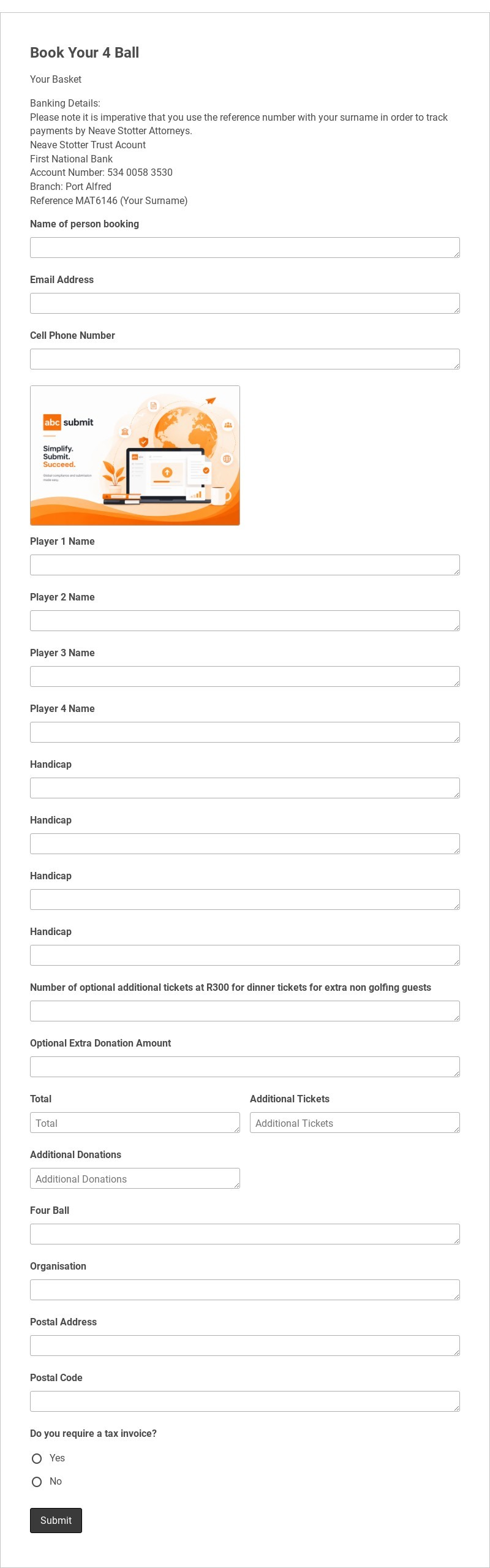 Golf team registration Template