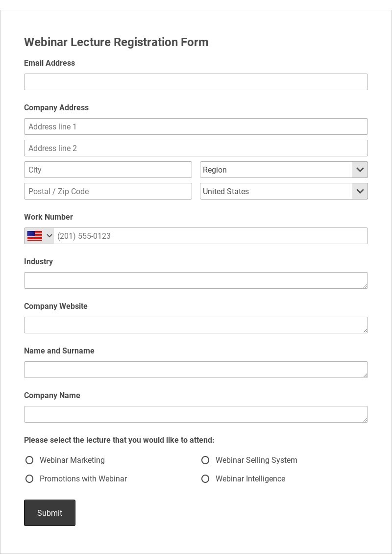 Webinar Lecture Registration Form Template form template
