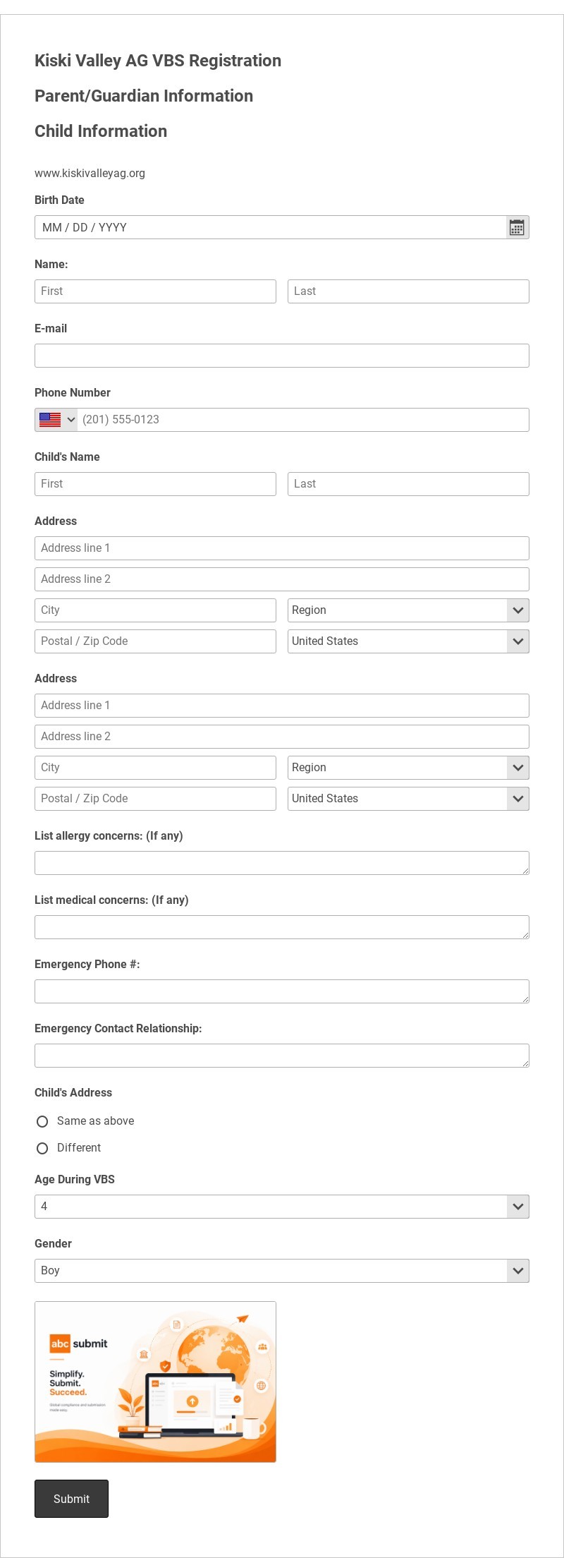 Kids Camping Registration Template form template