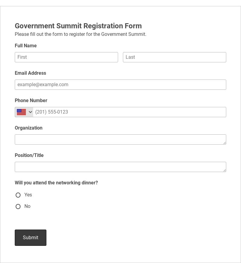 Government Summit Registration Form Template form template