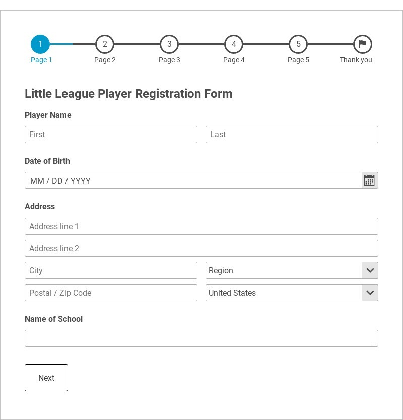 Little League Player Registration Form Template form template