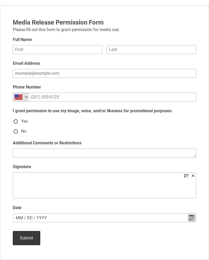 Media Release Permission Form Template