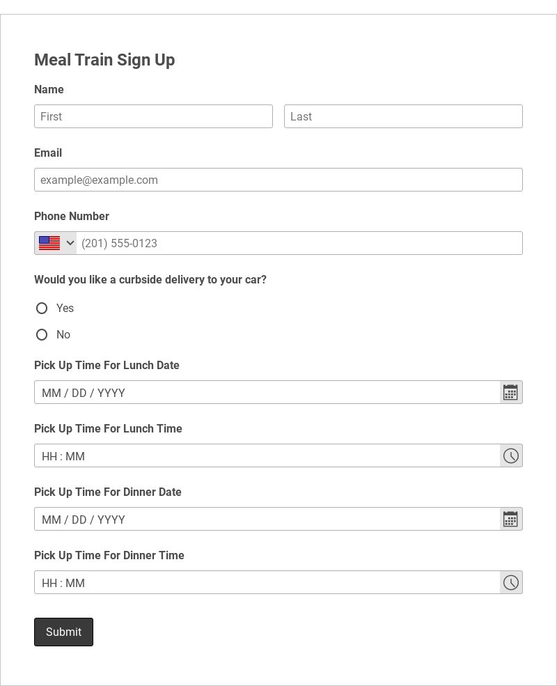 Meal Train Sign Up Form Template form template