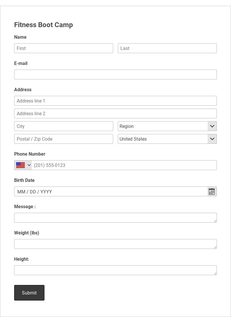 Fitness Boot Camp Registration Template form template