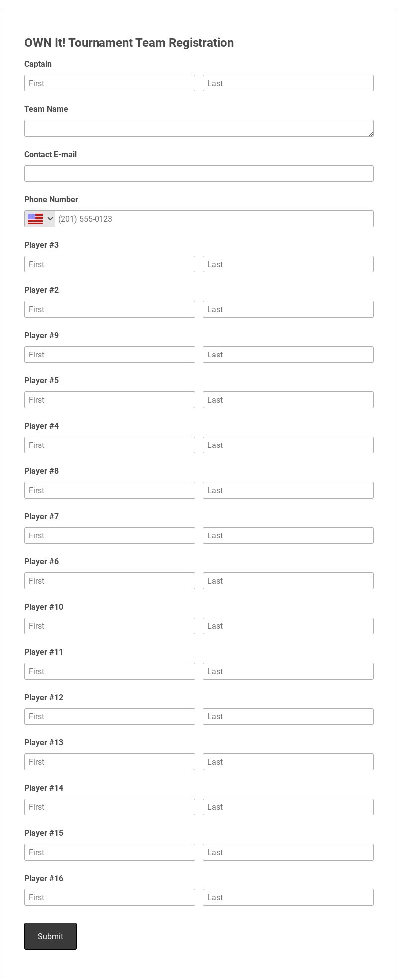 Touch Rugby Tournament Registration Form Template form template