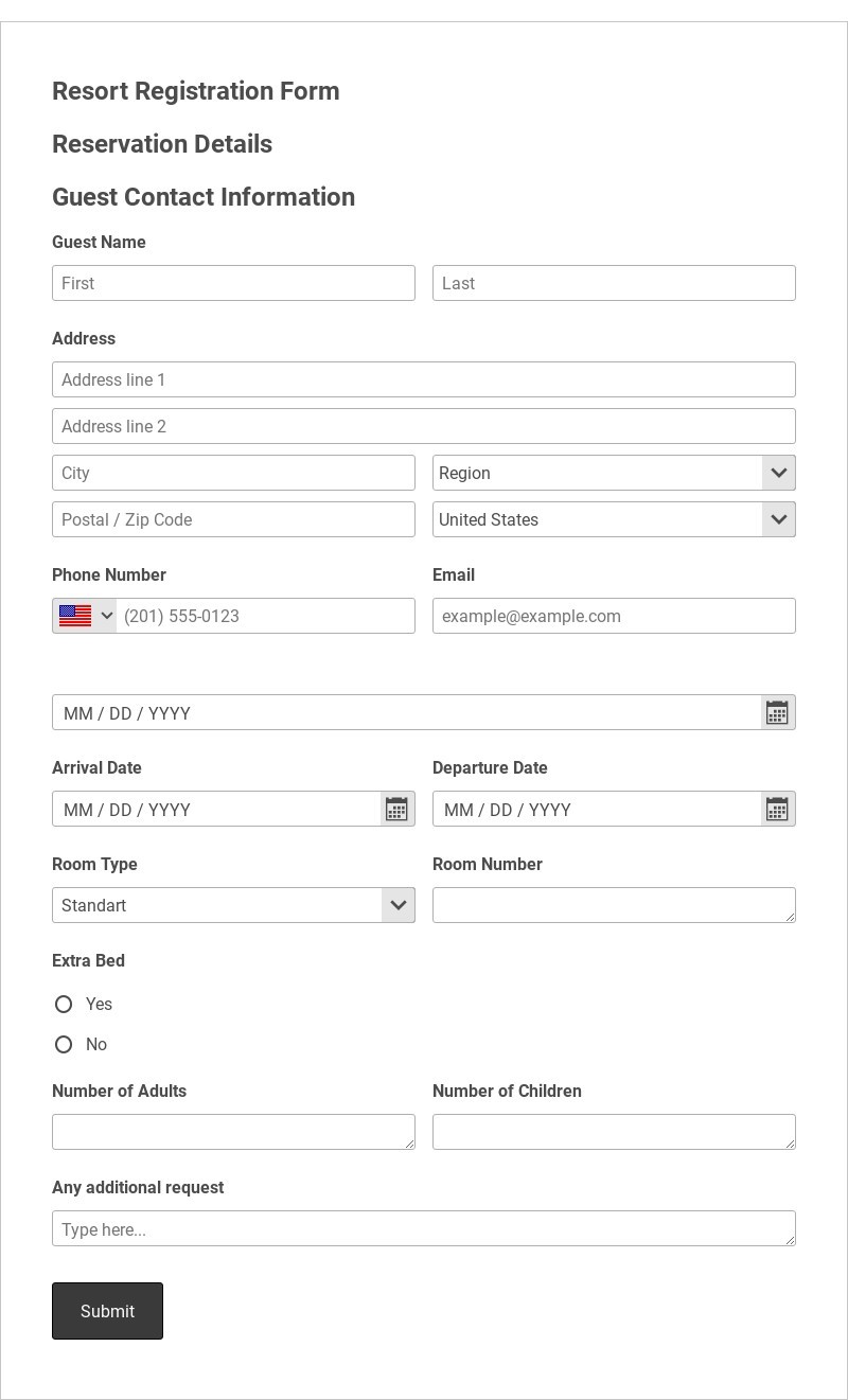Resort Registration Form Template form template