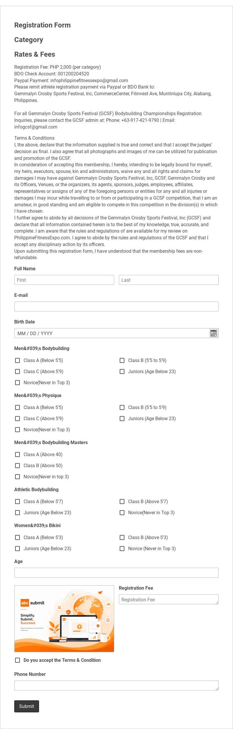 Clone of 4TH Annual GCSF National Bodybuilding Registration Form2 Template form template