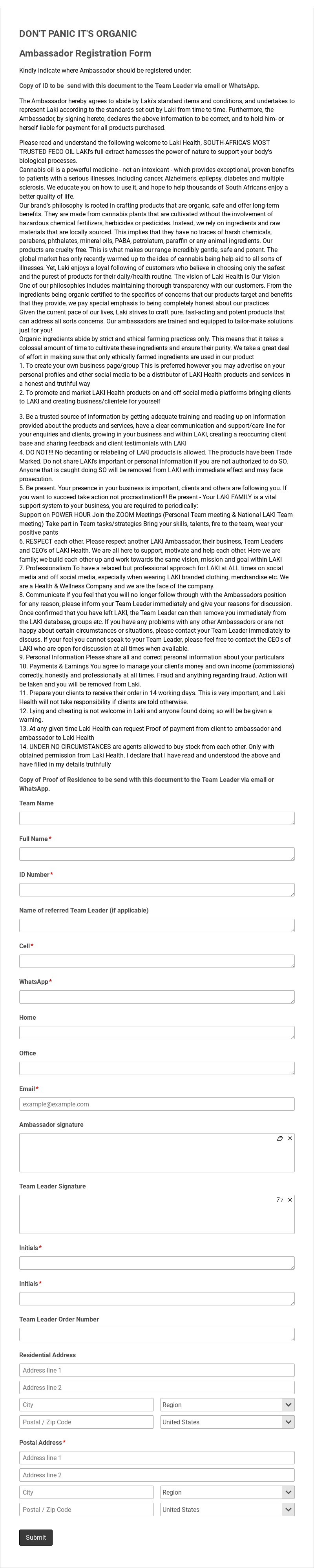 Ambassador Registration Form Template form template