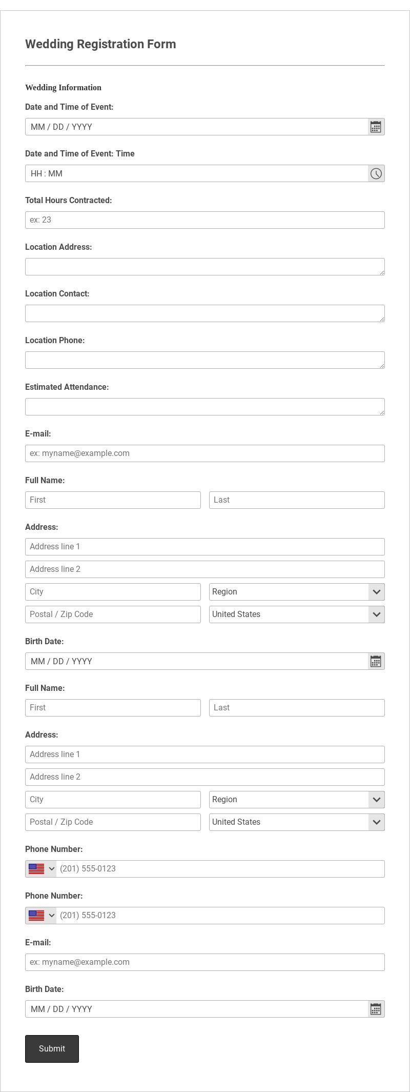 Wedding Registration Form Template