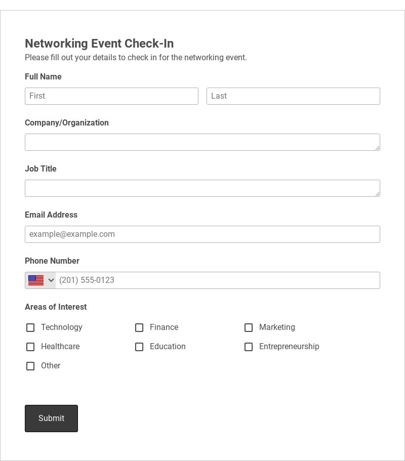 Networking Event Check-In Form Template form template