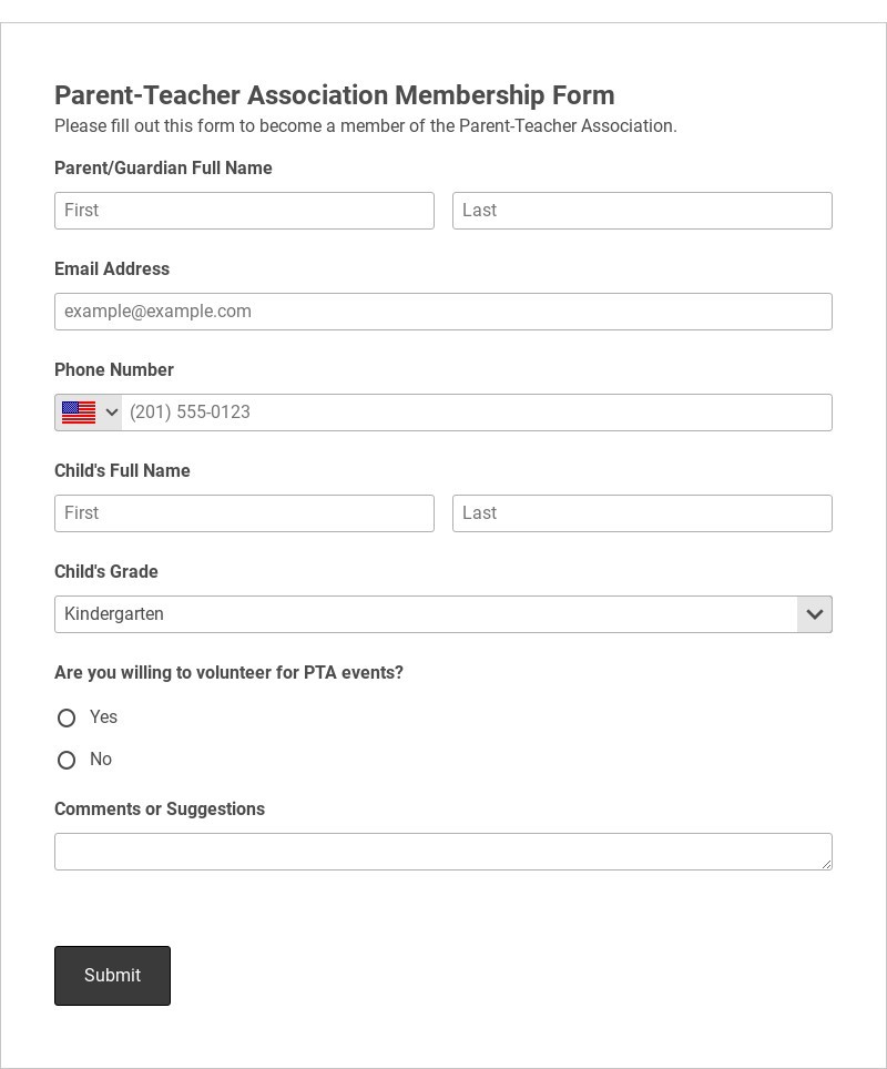 Parent-Teacher Association Membership Form Template form template