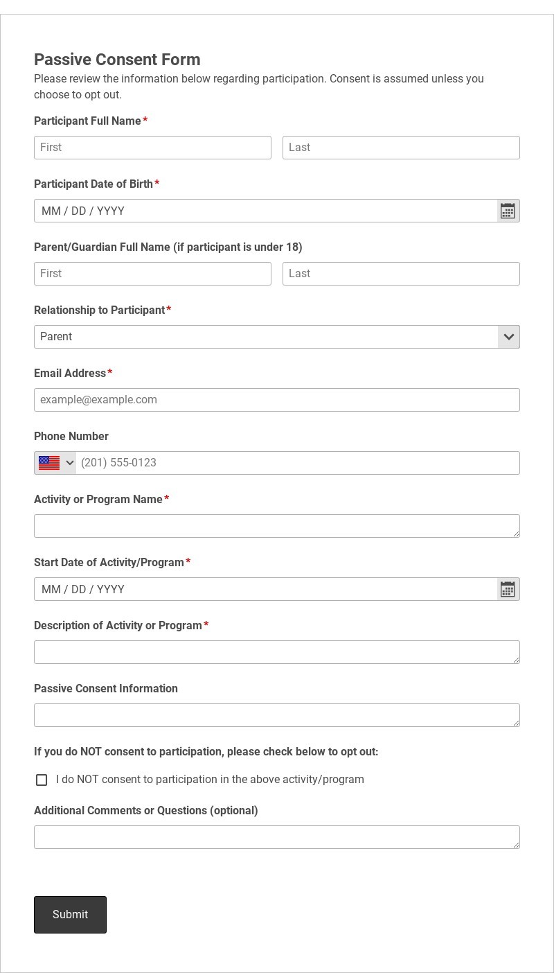 Passive Consent Form Template form template