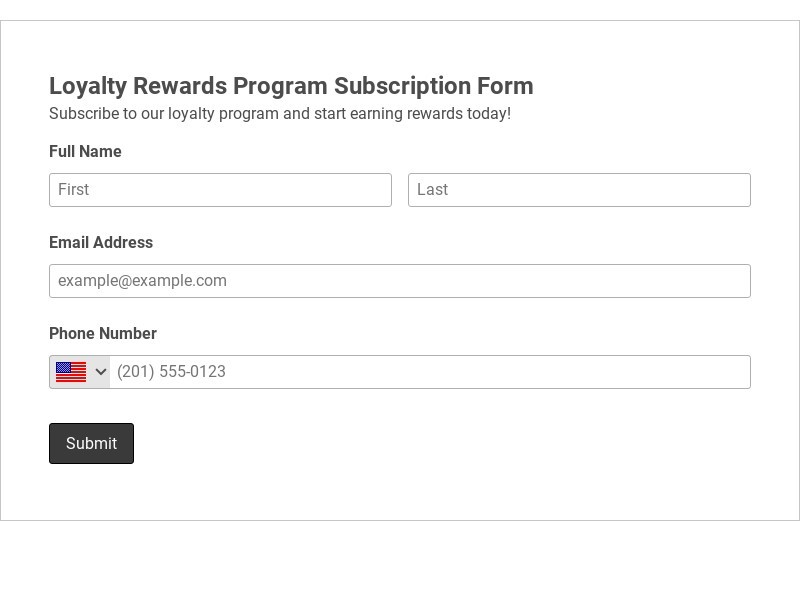 Loyalty Rewards Program Subscription Form Template form template