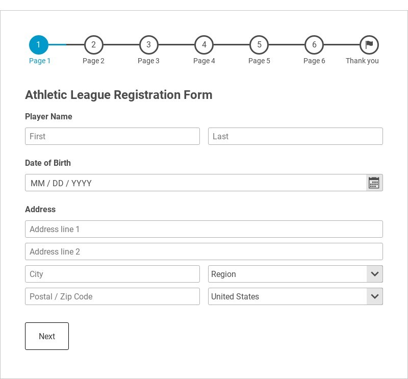Athletic League Registration Form Template form template