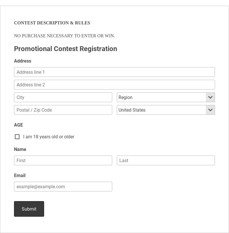 Promotional Contest Registration Template form template