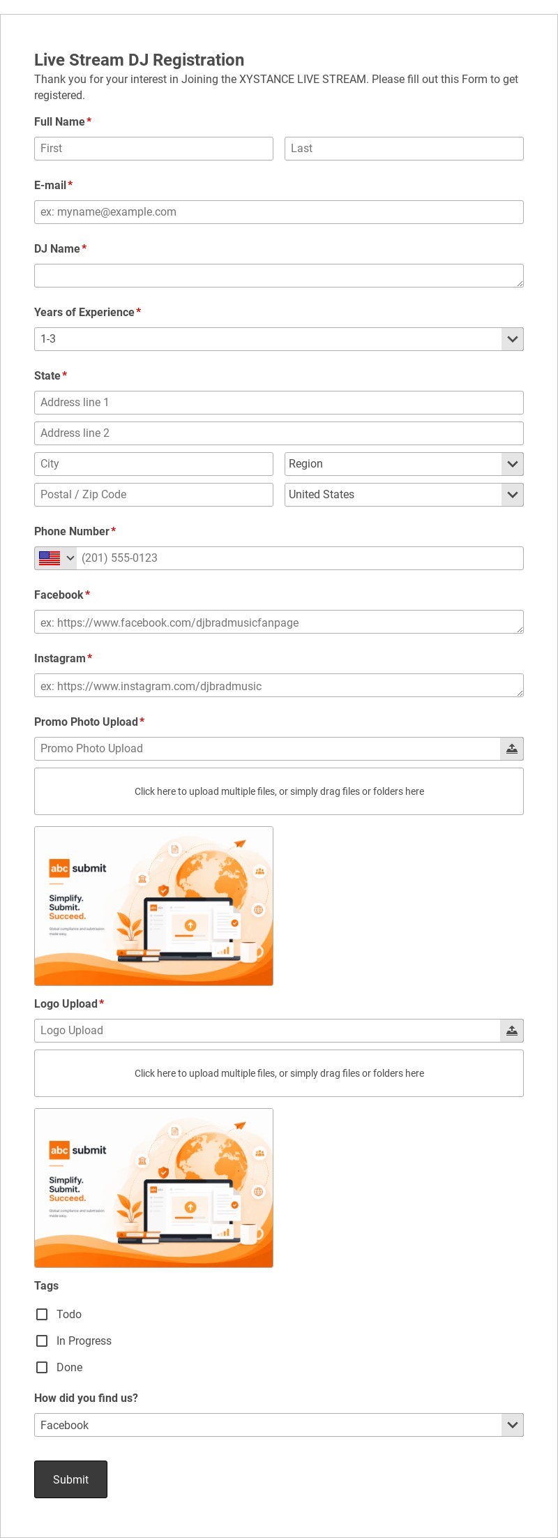 Live Stream DJ Registration Form Template form template