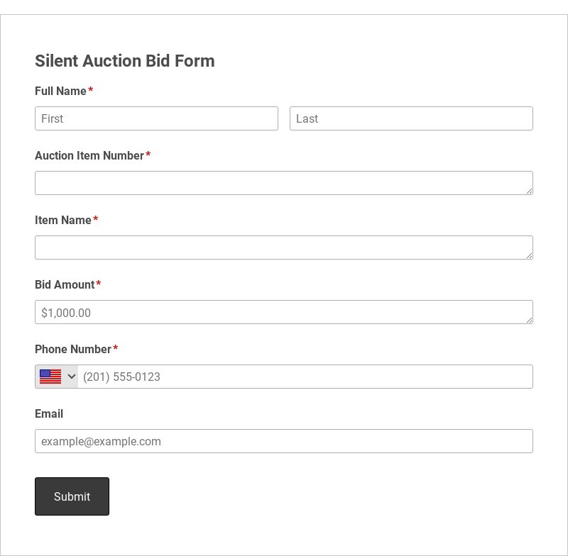 Auction Bid Form Template form template