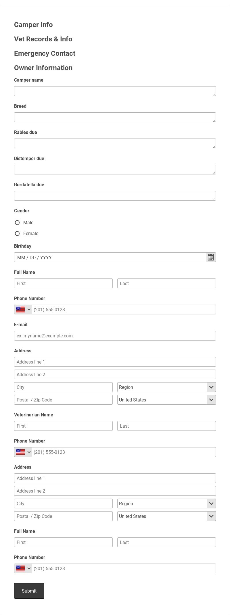 Dog Registration Template form template
