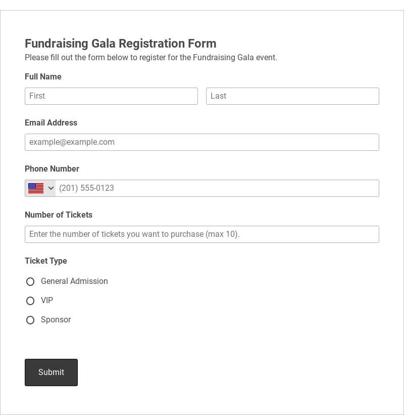 Fundraising Gala Registration Form Template form template