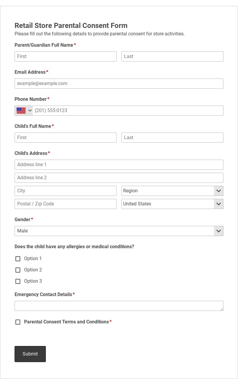 Retail Store Parental Consent Form Template form template