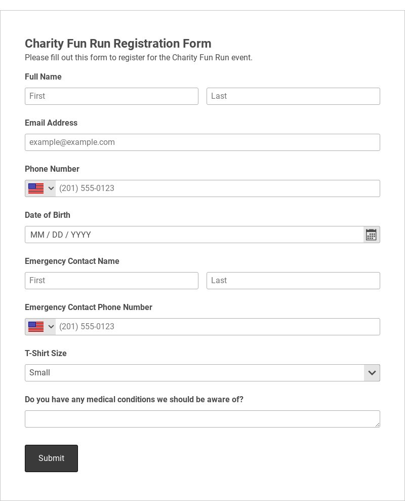 Charity Fun Run Registration Form Template