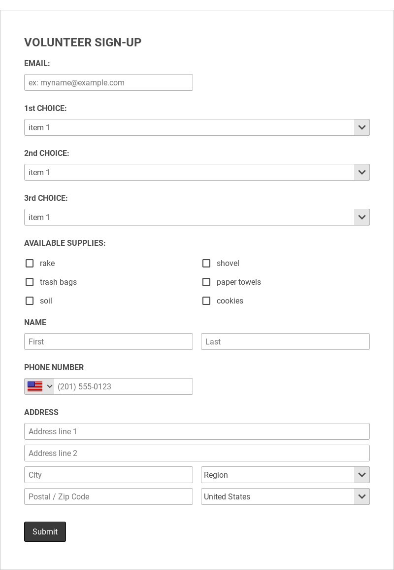 Volunteer Signup Form Template