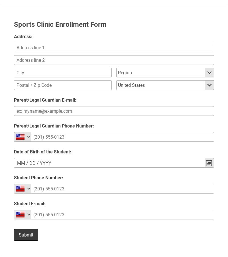 School Sports Clinic Enrollment Form Template form template
