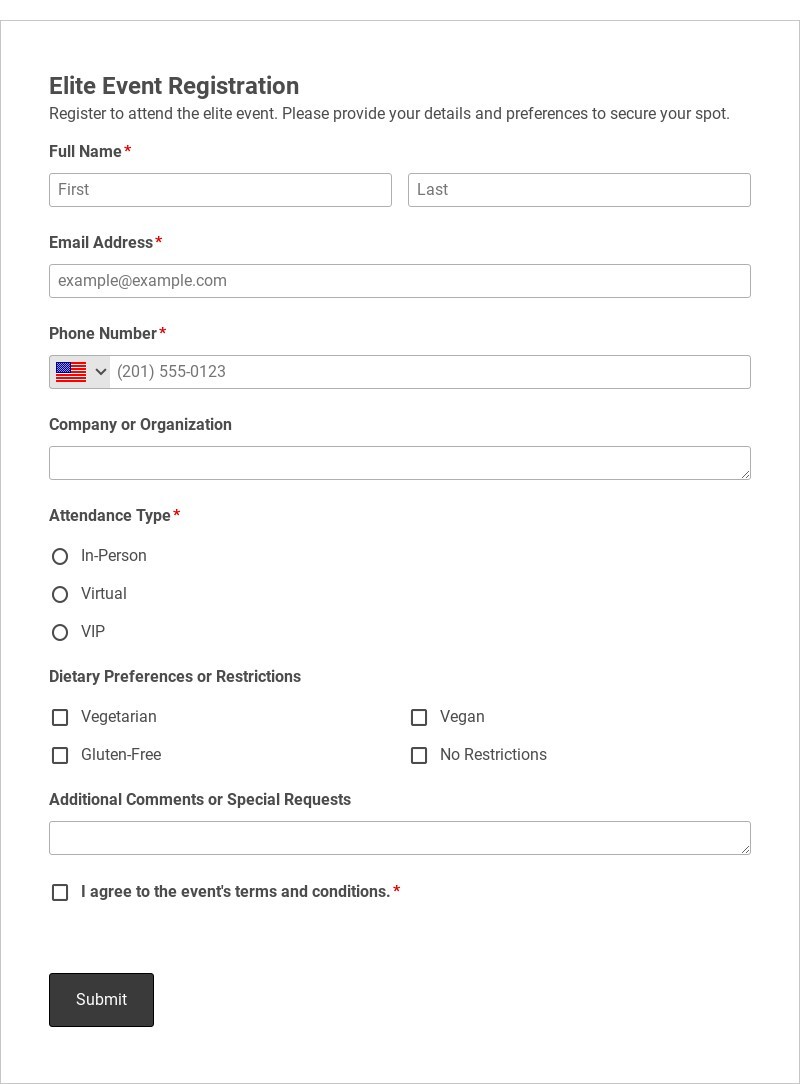 Elite Event Registration Template form template