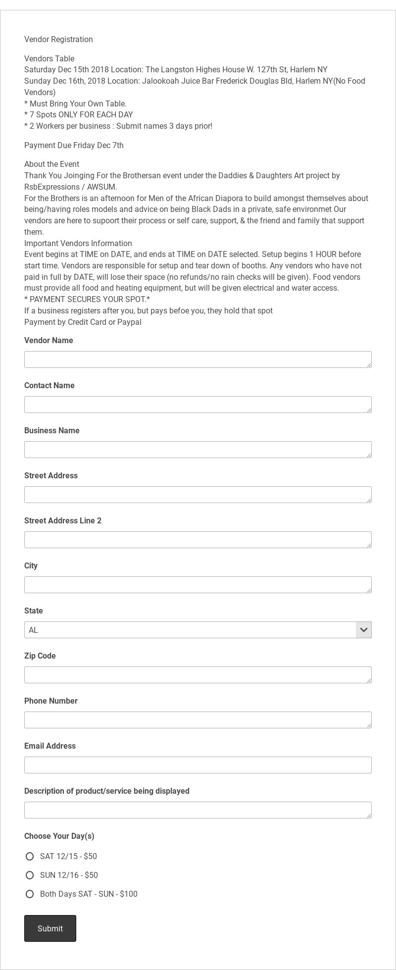 Vendor Event Registration Template