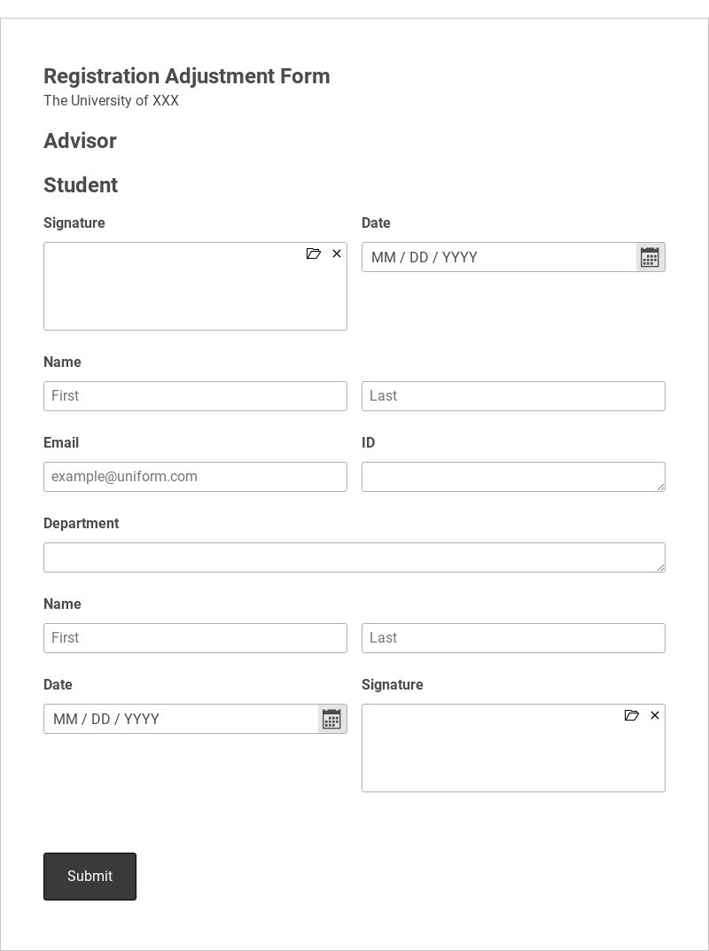 Registration Adjustment Form Template form template