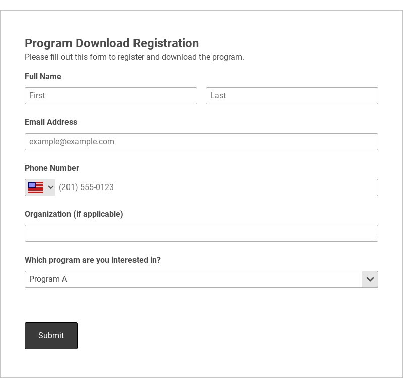 Program Download Registration Form Template form template
