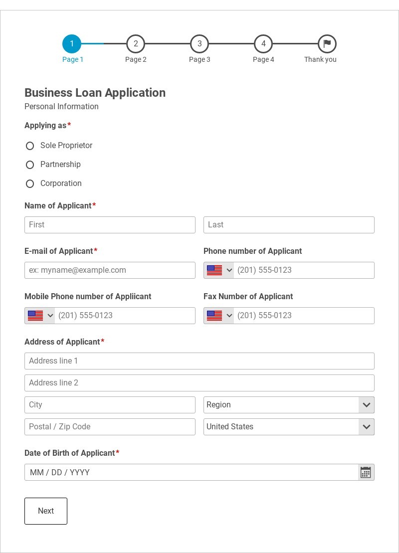 Business Loan Application Form Template form template