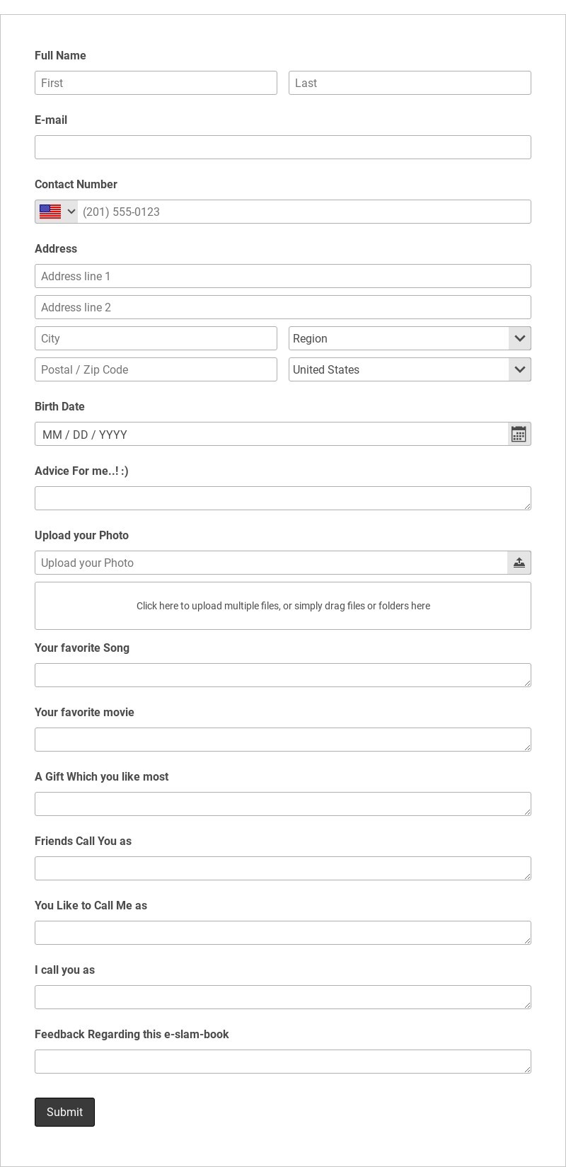 e-Slam Book Template form template