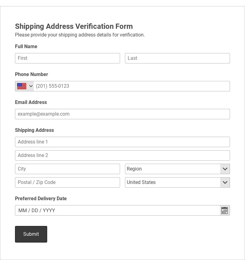 Shipping Address Verification Form Template