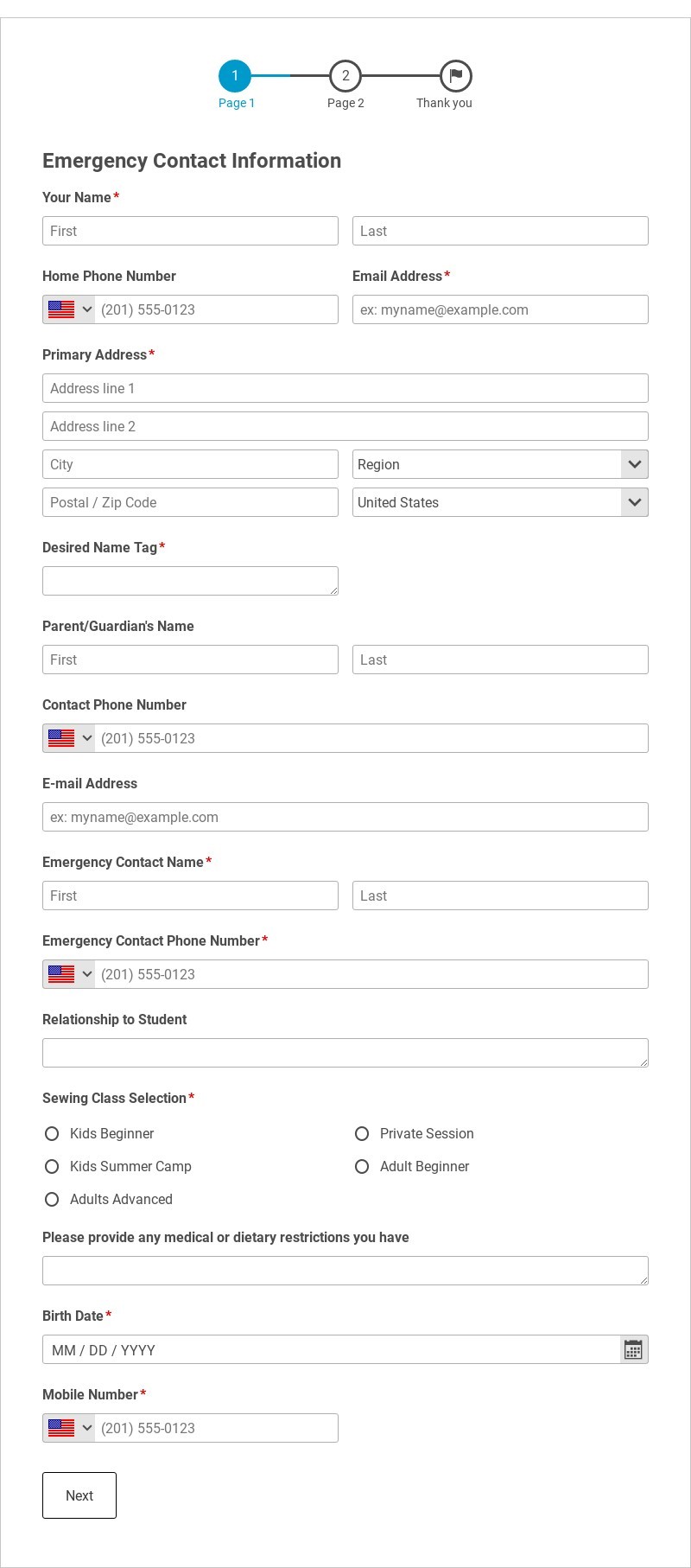 Sewing Class Registration Form Template form template