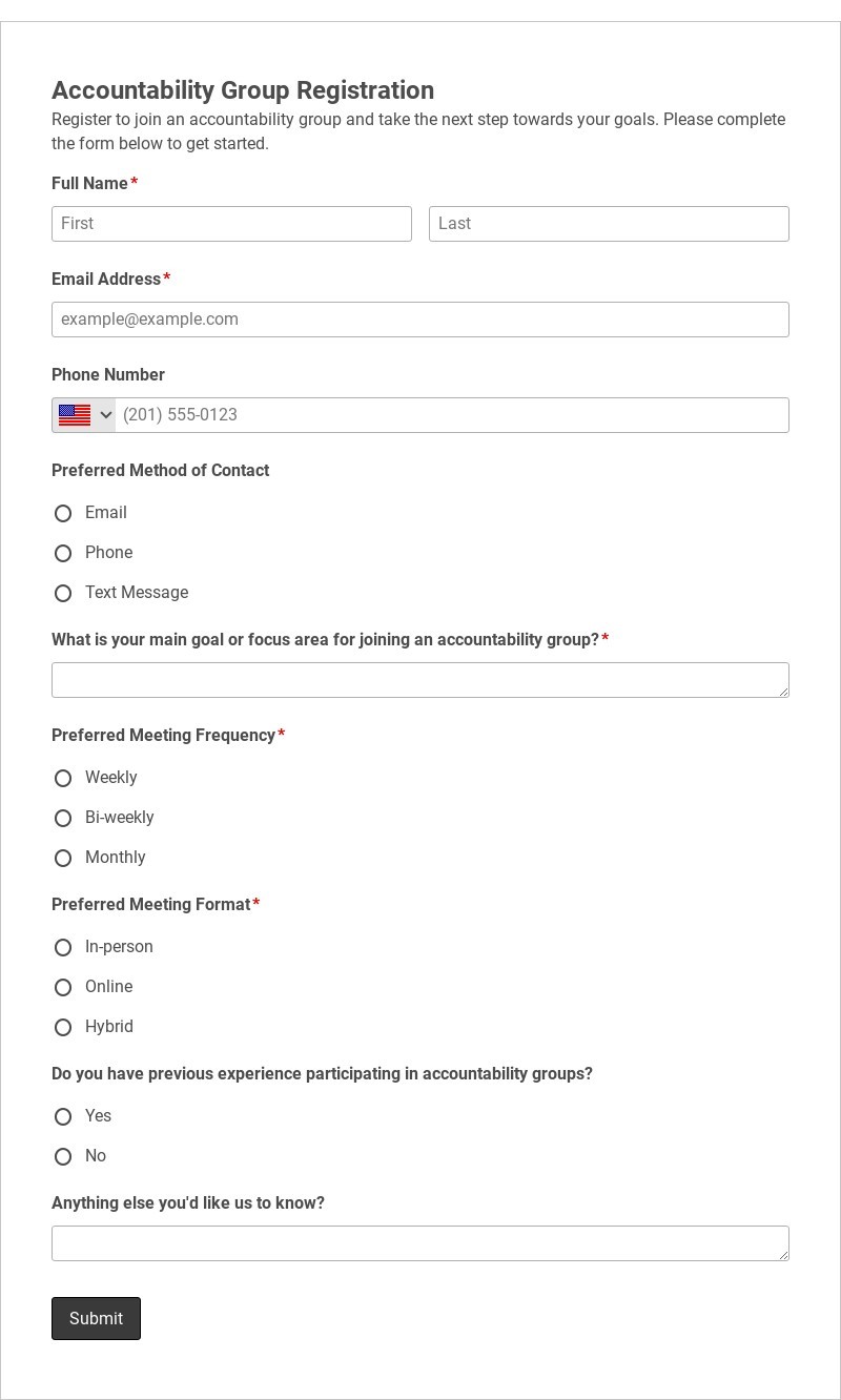 Accountability Group Registration Template form template