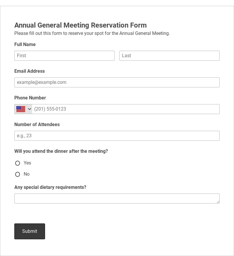 Annual General Meeting Reservation Form Template form template