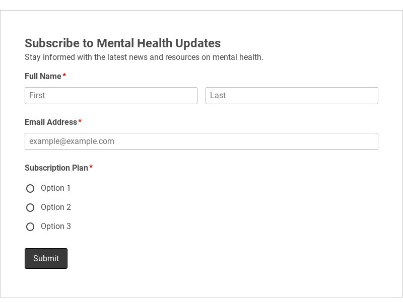 Subscribe to Mental Health Updates Template form template