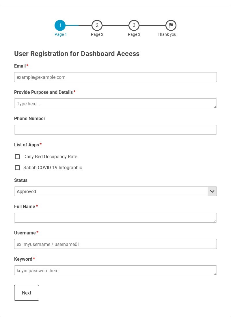 User Registration Form for Dashboard Access Template