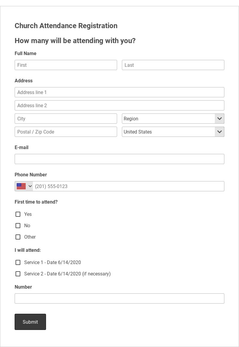 Church Attendance Registration C-19 Template form template