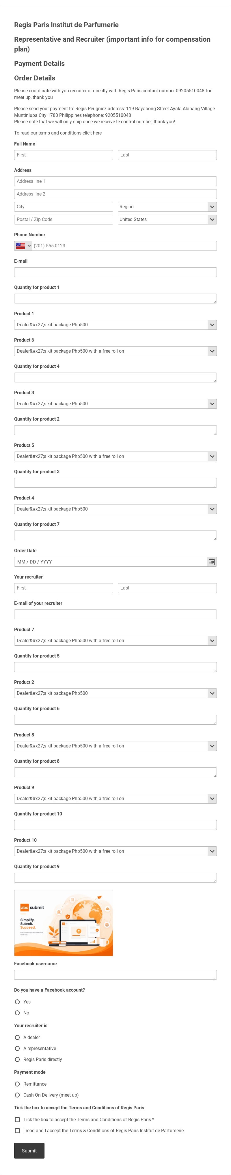 Distributor Registration Form Template form template