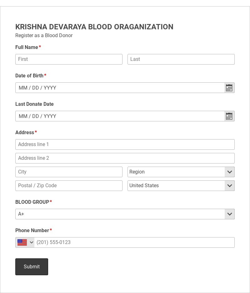 Blood Donation Registration Form Template form template