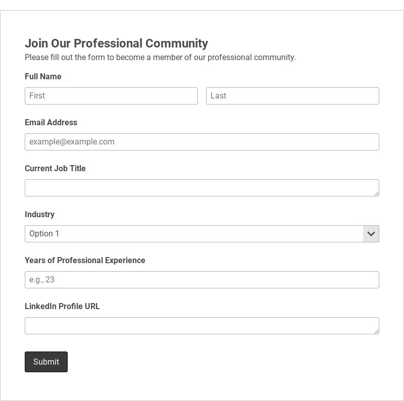 Join Our Professional Community Template form template