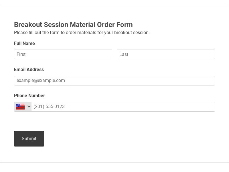 Breakout Session Material Order Form Template form template
