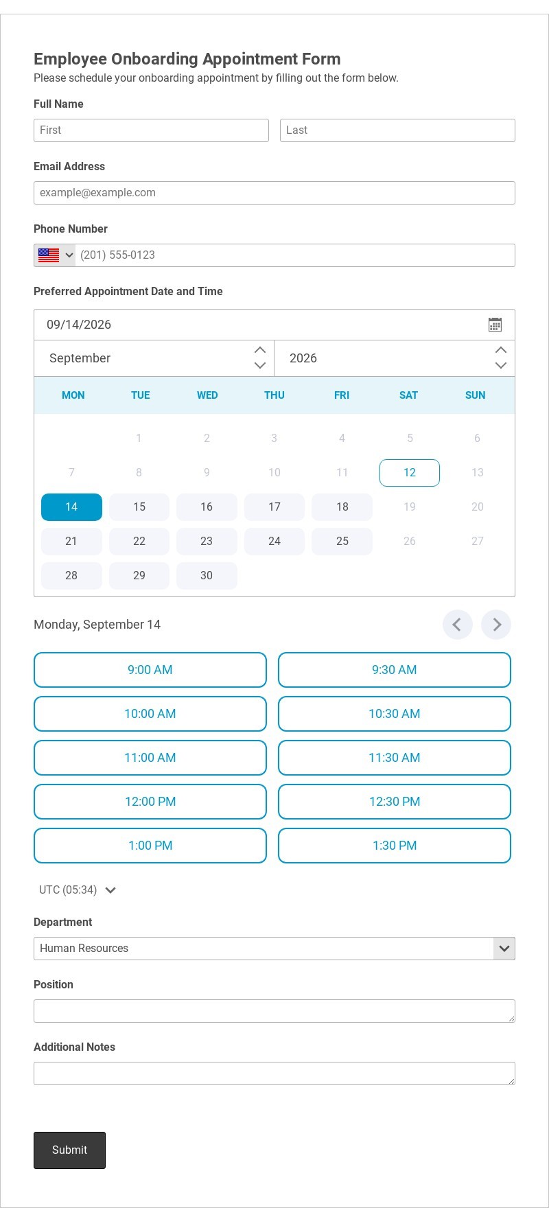 Employee Onboarding Appointment Form Template form template
