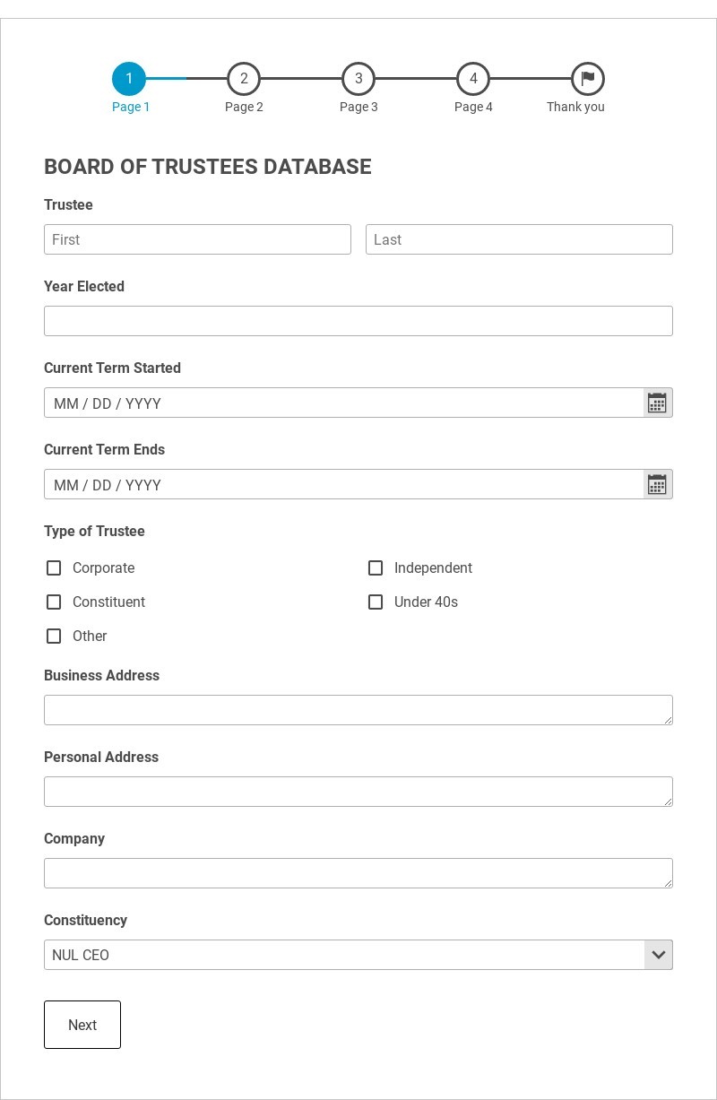 BOARD OF TRUSTEES DATABASE Template form template