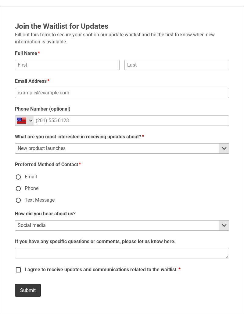 Join the Waitlist for Updates Template form template